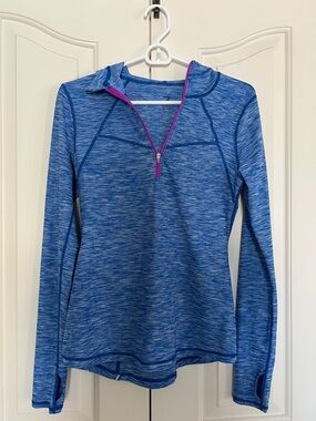 Blue Long-Sleeve Half-Zip Athletic Top